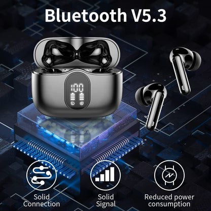 Écouteurs Bluetooth 5.3, Écouteur Sans Fil Avec 4 ENC Réduction Antibruit Mic Casque Bluetooth Hi-Fi Son Stéréo, 36 Heures Durée De Lecture, IP7 Etanche, Écran LED, Contrôle Tactile