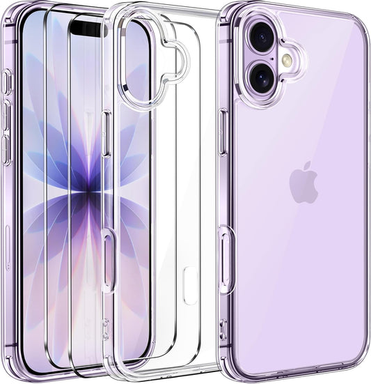 Clair Coque Pour Iphone 17, Avec 2 Pièces Verre Trempé, Anti-Jaunissement Protection Militaire Étui De Mince Bumper Housse - Transparente