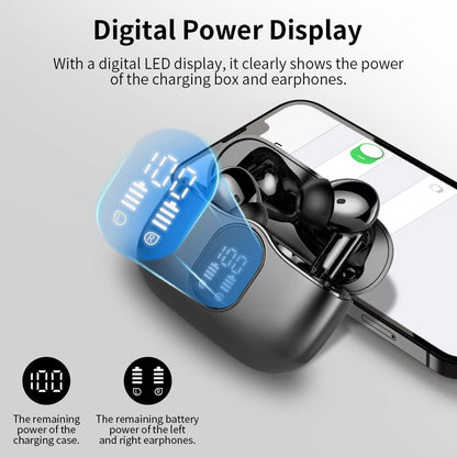 Écouteurs Bluetooth 5.3, Écouteur Sans Fil Avec 4 ENC Réduction Antibruit Mic Casque Bluetooth Hi-Fi Son Stéréo, 36 Heures Durée De Lecture, IP7 Etanche, Écran LED, Contrôle Tactile